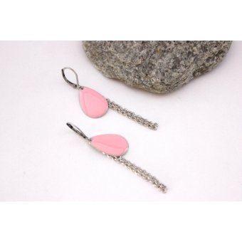 Boucles d'oreilles chainettes et sequin rose