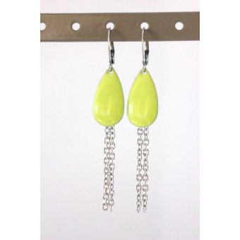 Boucles d'oreilles acier et sequin Ã©maillÃ© vert