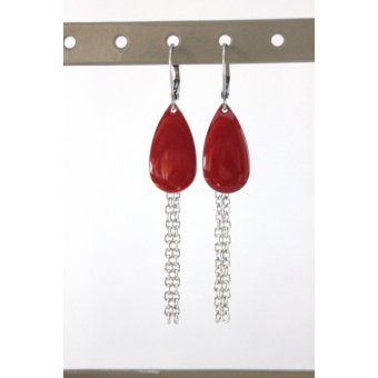 Boucles d'oreilles acier et sequin rouge 