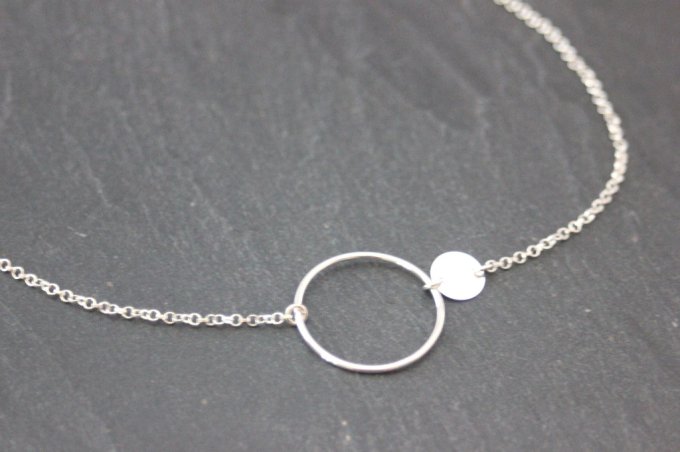 Collier en argent massif anneau et médaille à graver