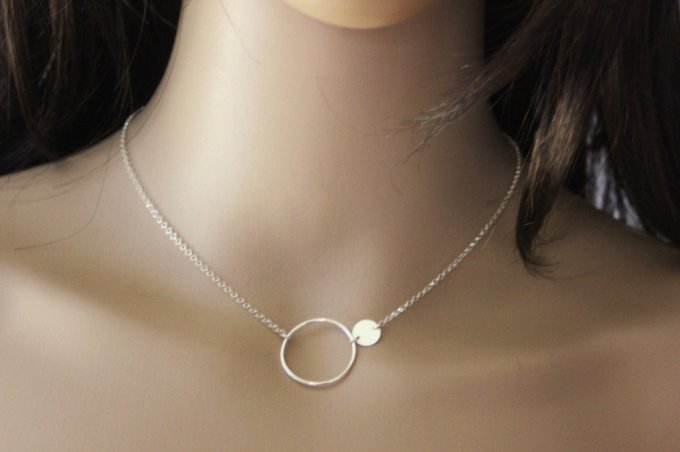 Collier en argent massif anneau et médaille à graver