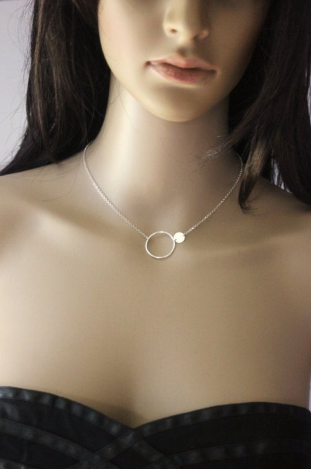 Collier en argent massif anneau et médaille à graver