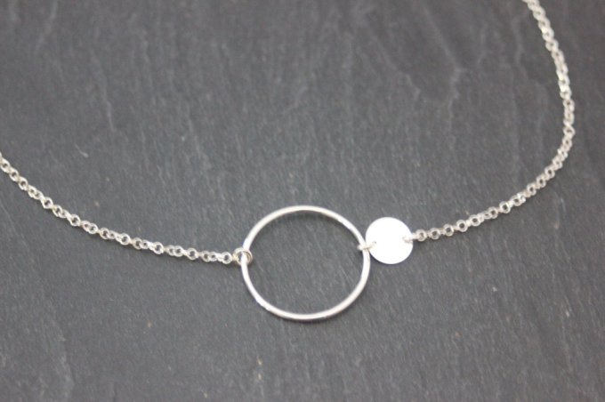 Collier en argent massif anneau et médaille à graver