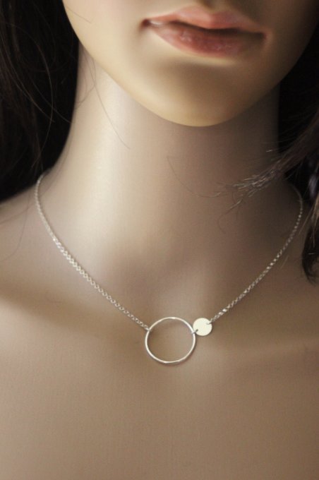 Collier en argent massif anneau et médaille à graver