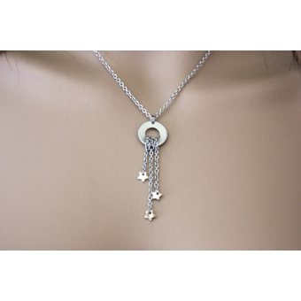 Collier anneau et Ã©toiles en acier ras du cou