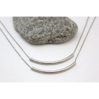 collier double chaine avec perle tube acier