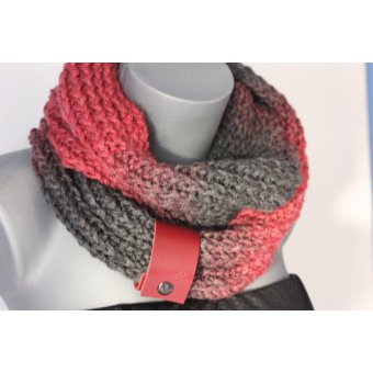 Echarpe tricote main laine rouge et gris