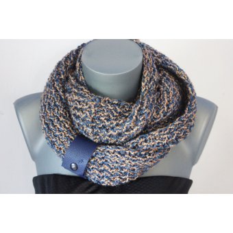 Snood laine fil mÃ©tallisÃ© bleu et beige