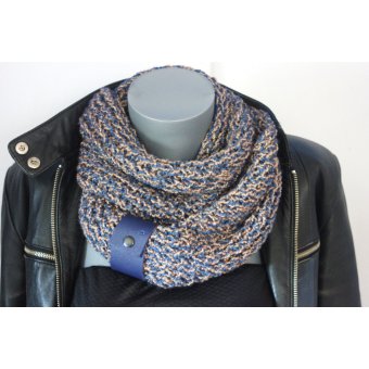 Snood laine fil métallisé bleu et beige