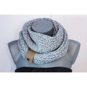 Snood laine gris clair et vert d'eau