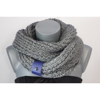 Snood en laine gris et cuir bleu Ã©lectrique