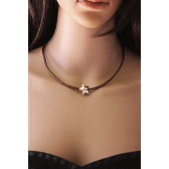 Collier cuir marron dorÃ© et perle etoile