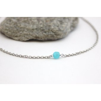 Collier acier et perle oeil de chat turquoise