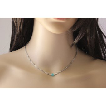 Collier acier et perle oeil de chat turquoise