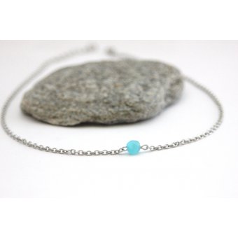 Collier acier et perle oeil de chat turquoise