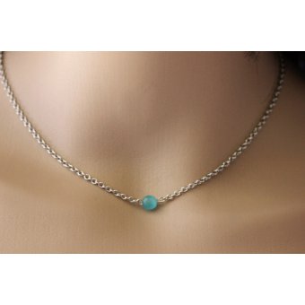 Collier acier et perle oeil de chat turquoise