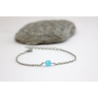 Bracelet acier et perle oeil de chat turquoise