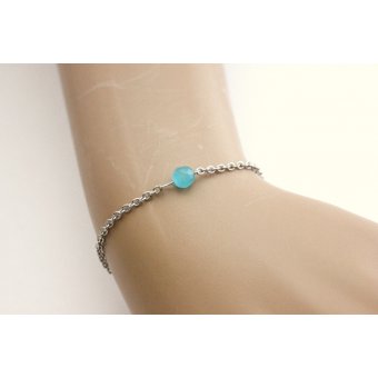 Bracelet acier et perle oeil de chat turquoise