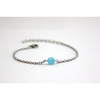 Bracelet acier et perle oeil de chat turquoise