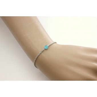 Bracelet acier et perle oeil de chat turquoise