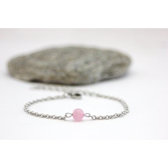 Bracelet acier et perle oeil de chat rose pastel