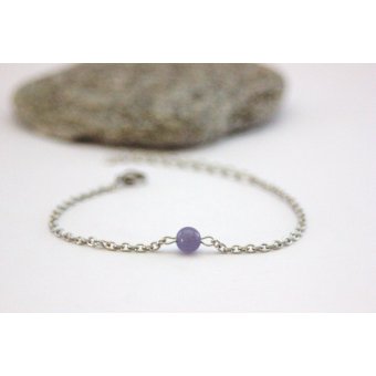 Bracelet acier et perle oeil de chat mauve