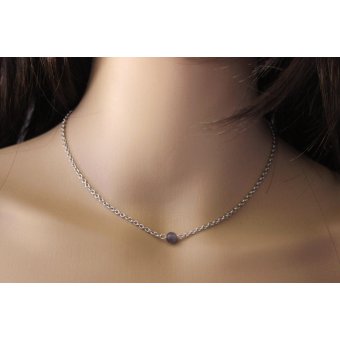 collier minimaliste acier inoxydable et perle violette