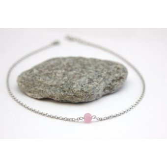 collier fin en acier et perle rose by EmmaFashionStyle