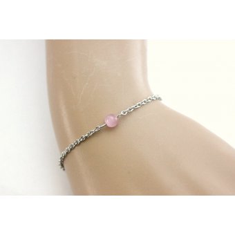 bracelet minimaliste en acier inoxydable et perle rose