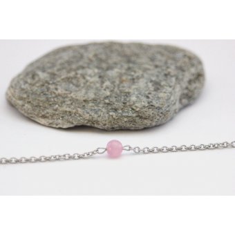 Bracelet acier et perle oeil de chat rose pastel