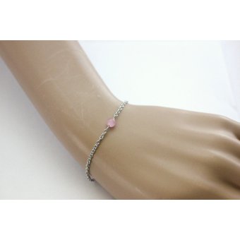 Bracelet acier et perle oeil de chat rose pastel