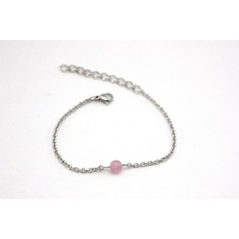Bracelet acier et perle oeil de chat rose pastel