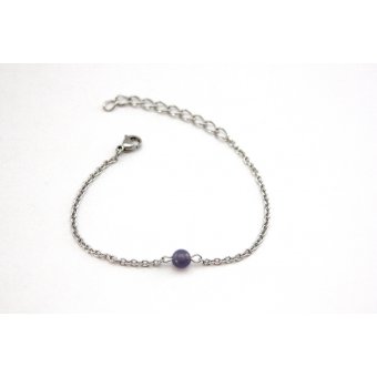 Bracelet acier et perle oeil de chat mauve