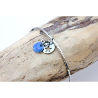 Bracelet jonc en acier et breloques bleu