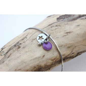 Bracelet jonc en acier et breloques violet