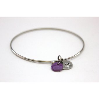 Bracelet jonc en acier et breloques violet