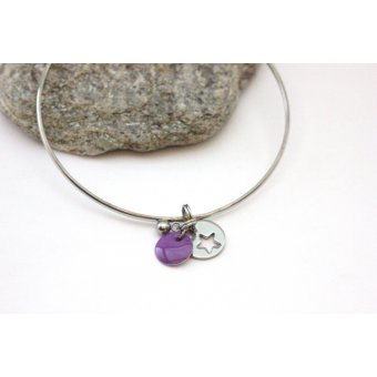 bracelet jonc acier et breloque violet by EmmaFashionStyle