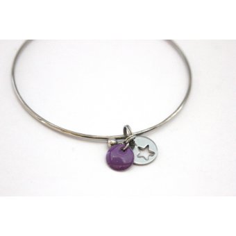 Bracelet jonc en acier et breloques violet