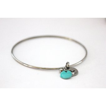 Bracelet fin en acier breloque ÃƒÂ©toile et sequin vert aqua