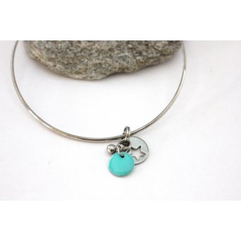 bracelet jonc acier et breloque bleu turquoise by EmmaFashionStyle