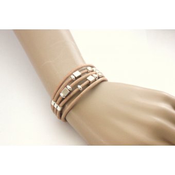 bracelet cuir naturel et perles argent 