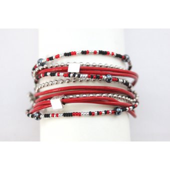 bracelet cuir rouge et acier boho chic