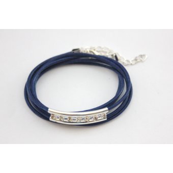 bracelet cuir bleu electrique et perle tube