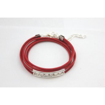 bracelet cuir rouge et perle tube