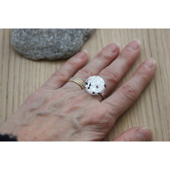 Bague argent et cabochon verre feuille d'argent