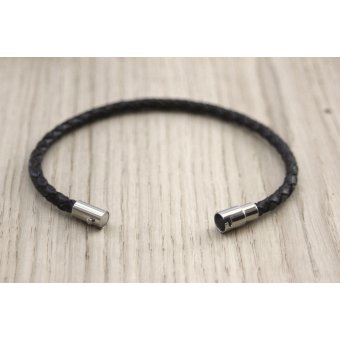 Bracelet en cuir marron tressé fermoir acier