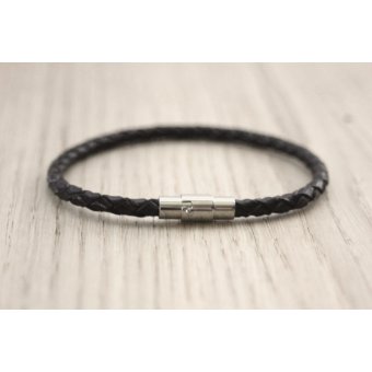 Bracelet en cuir marron tressé fermoir acier