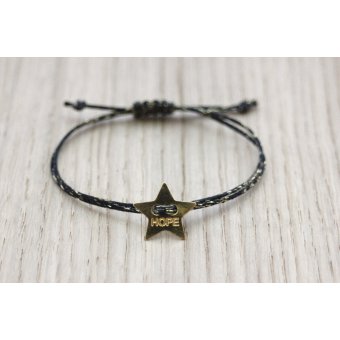 Bracelet fil polyester noir et étoile doré