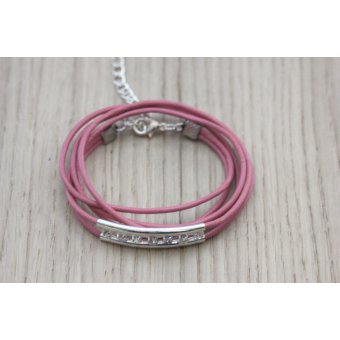 bracelet cuir rose et perle tube