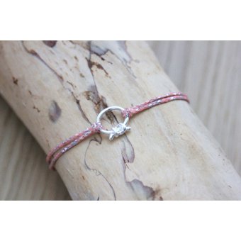 Bracelet rose argent breloque noeud argent